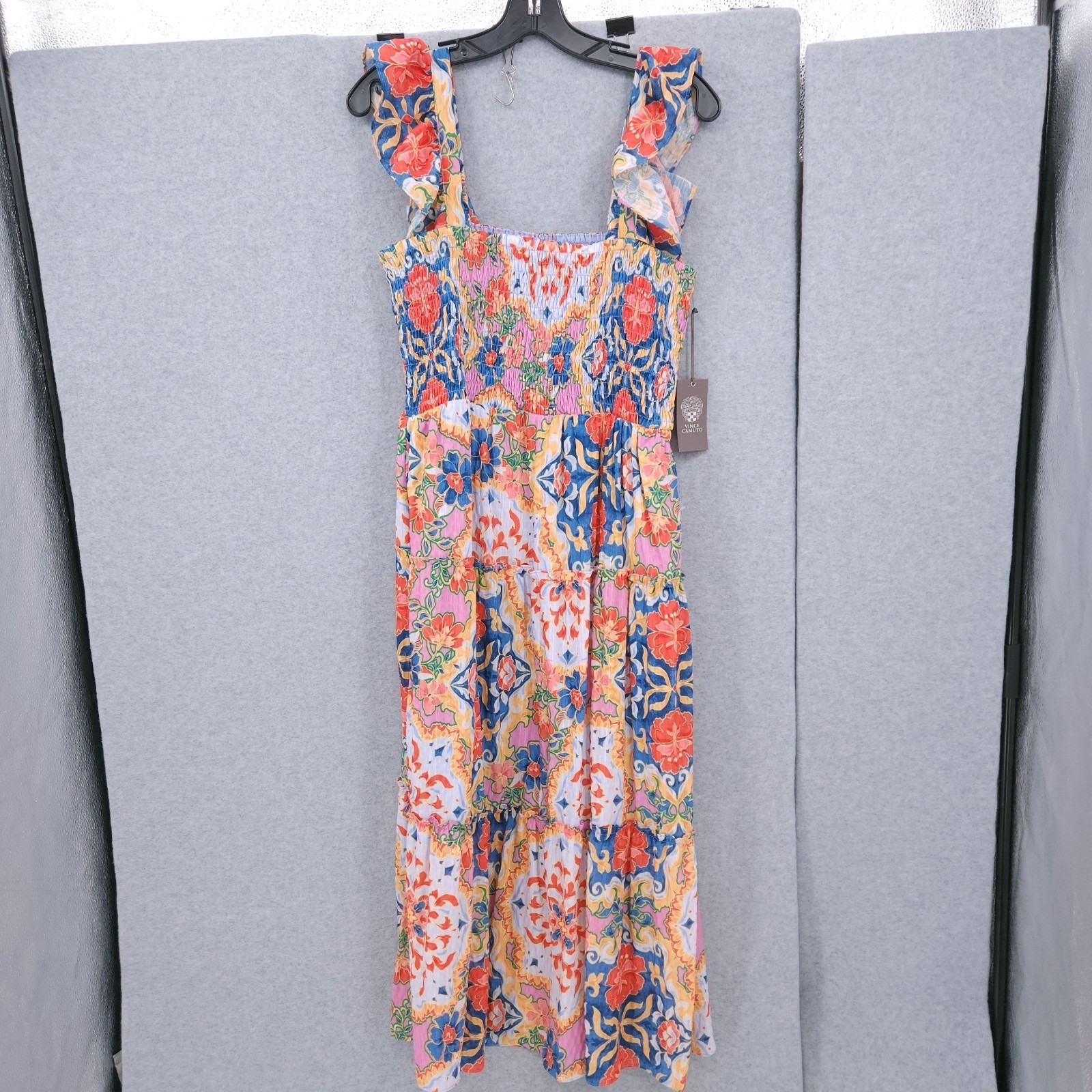 Vince Camuto Printed Square Neck Ruffle Strap Sleeveless Dress Womens Size M NWT