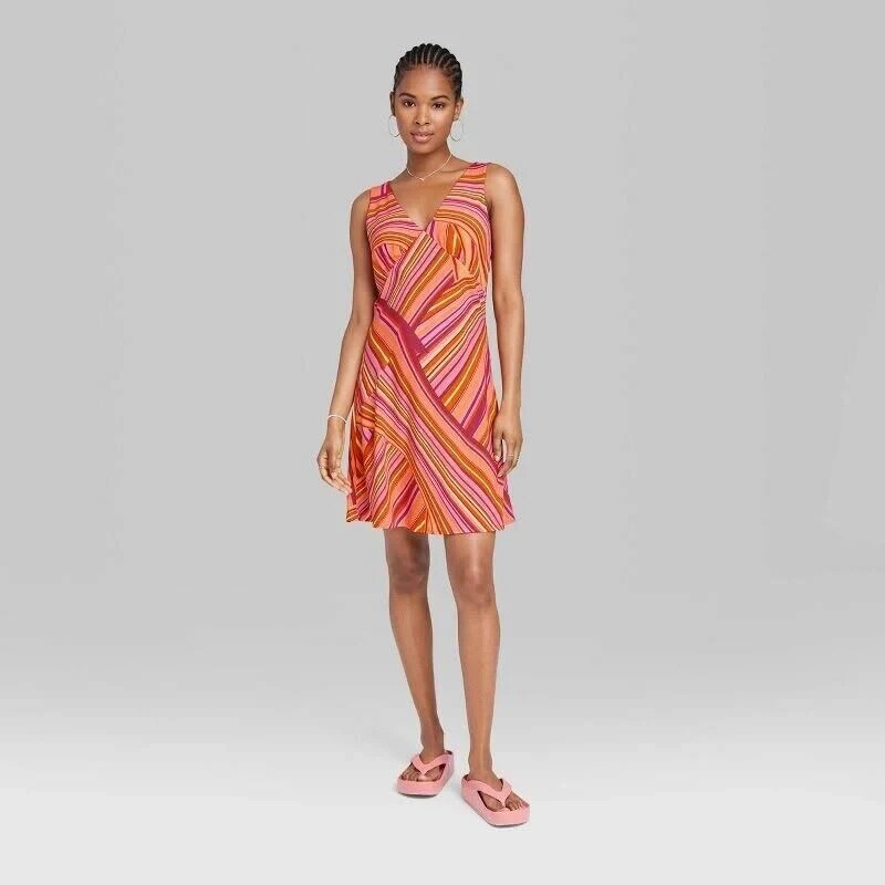 Women’s Woven Slip Dress – Wild Fable – Multi Striped Size Large