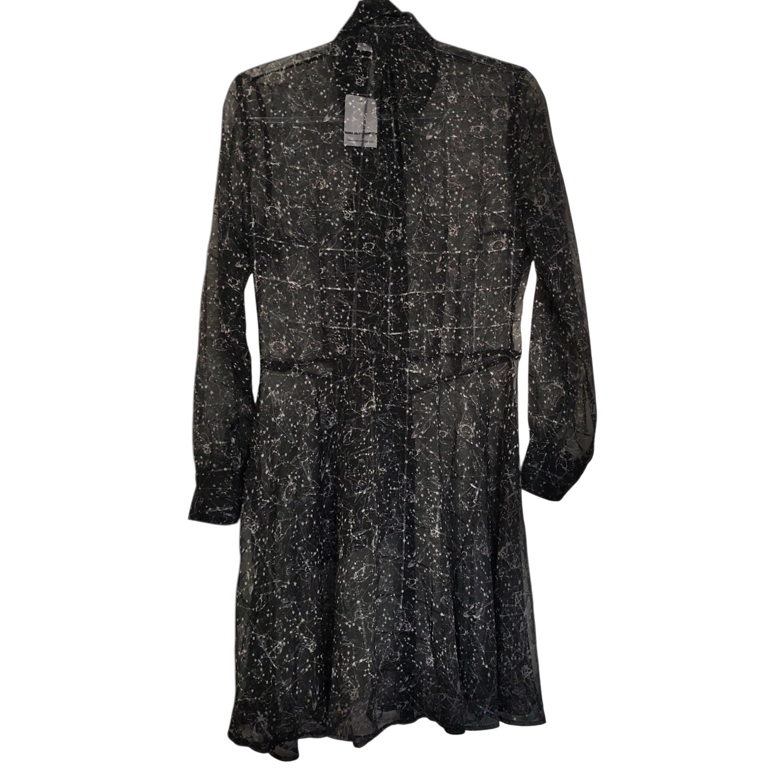Womens Sheer Black Shirt Dress Sz XS Celestial Constellations Witchy Festival