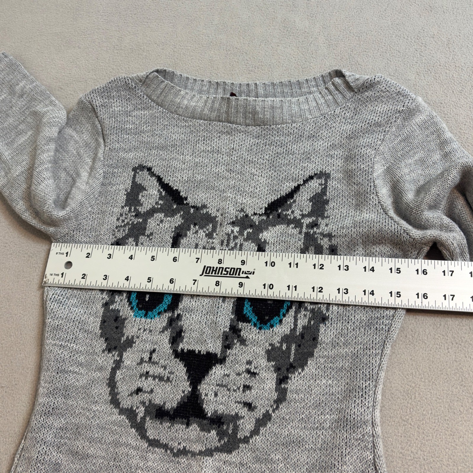 Hot Shot Gray Cat Graphic Knit Sweater Dress 3/4 Sleeve Small USA Made