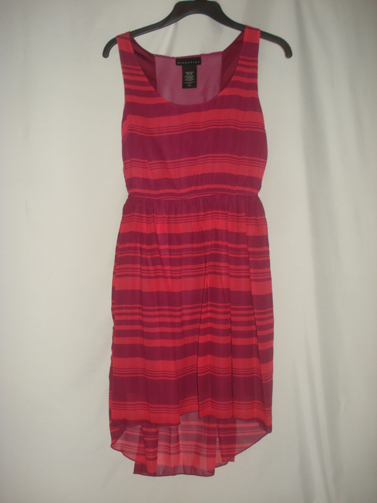 Attention Womens Dress Teal Green Burgundy Stripe Hi Low Sheer Sleeveless
