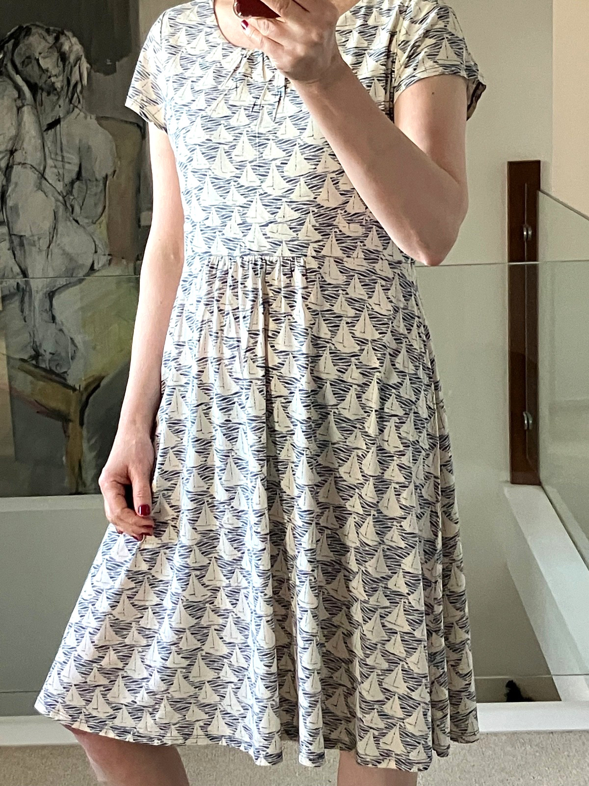 Seasalt Carnmoggas Jersey Dress Sailing Boat Print Size M
