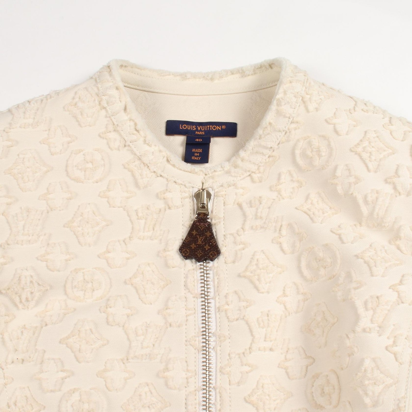 LOUIS VUITTON Monogram Fill Coupe Zip-Up Dress #40 cotton White Used Women