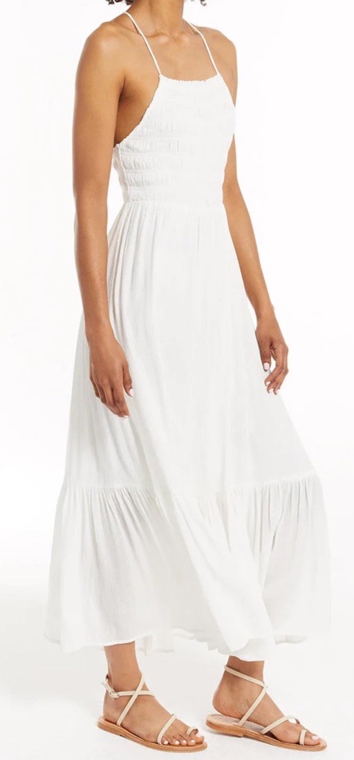 Z Supply Jazmin Maxi Dress White Smocked Lightweight Gauze Strappy Size L EUC