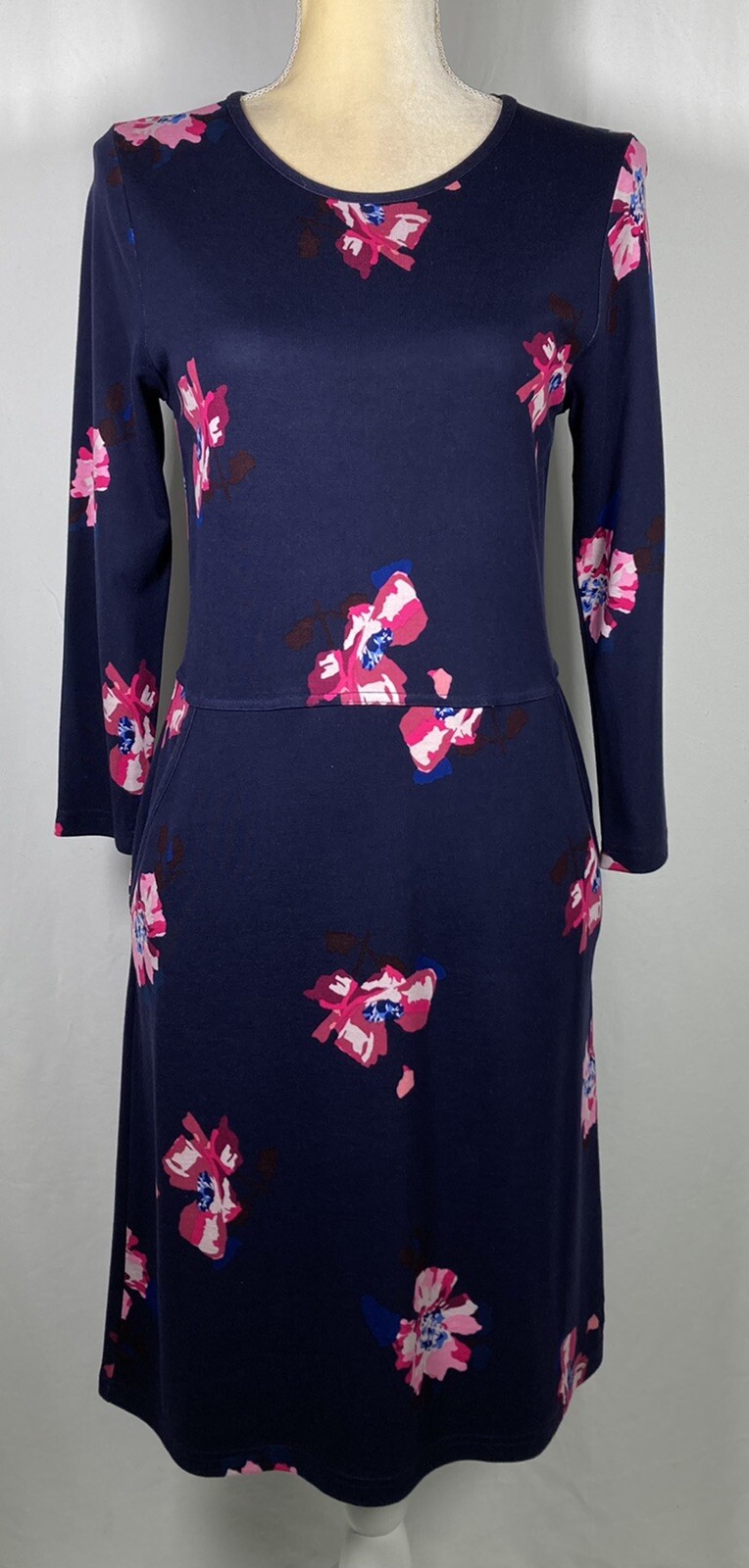Joules Dress Sheath Slip On 6 Jersey Long Sleeve Pullover Stretch Pockets Navy