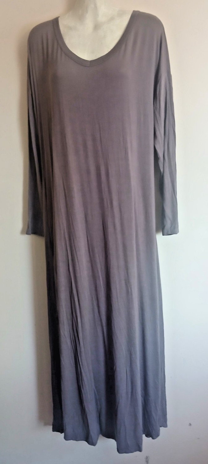 Rae Mode Women’s Gray Solid V-Neck Long Sleeve Maxi Dress Regular M