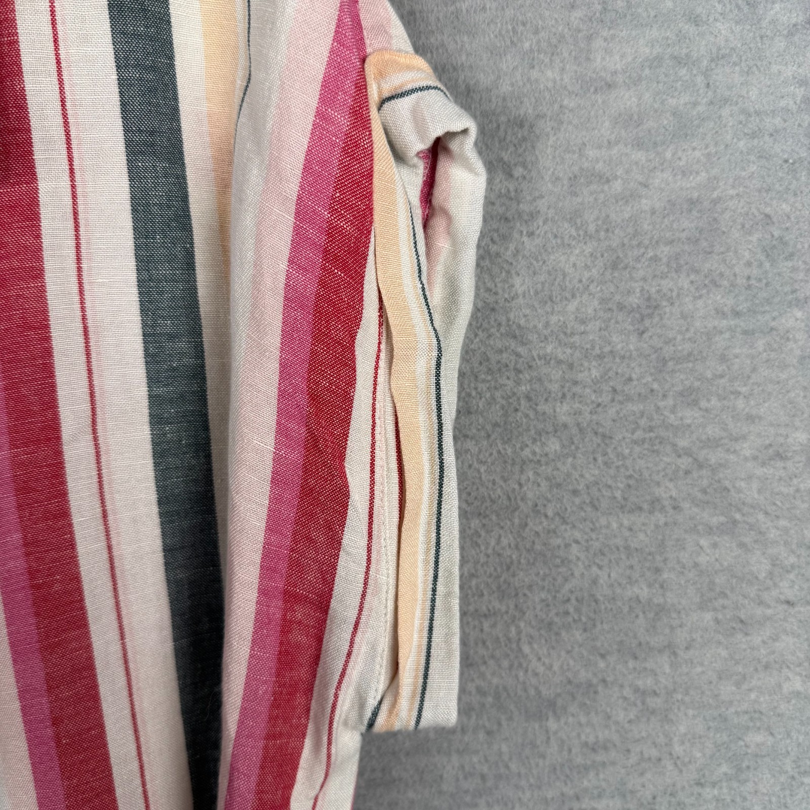 Thread & Supply M Striped Belted Short Shirt Dress Rayon Linen Cap Sleeves Beach