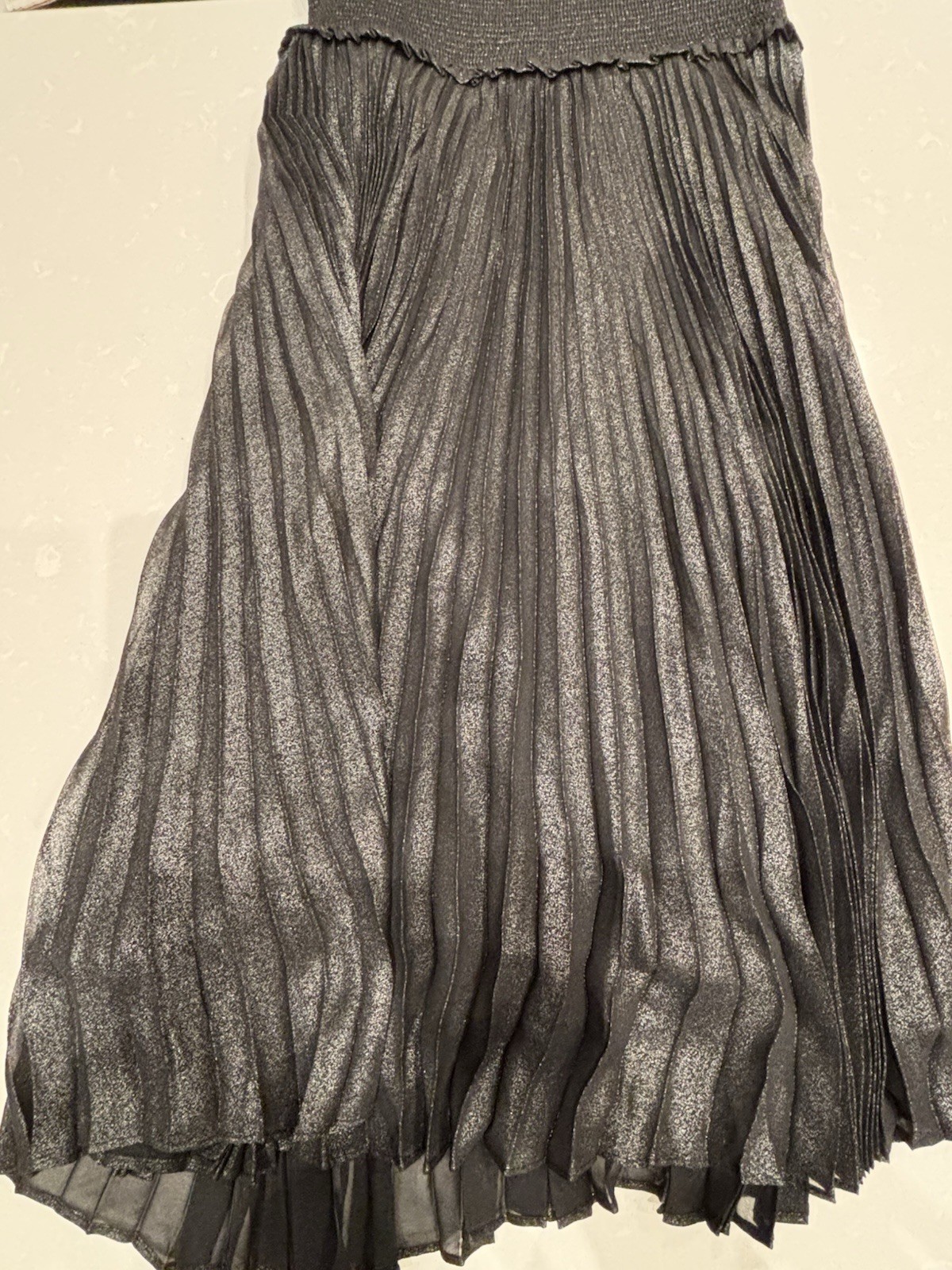 Nanette Lepore Black Silver Pleated Ruffle A-Line Sleeveless Midi Dress Size 10