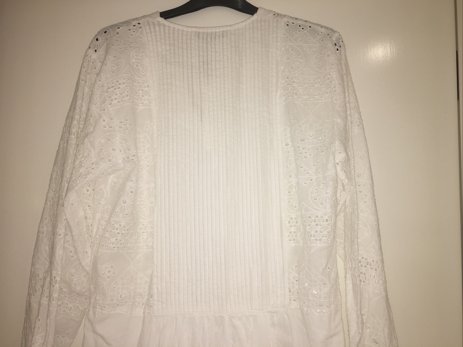 ZARA OYSTER WHITE MIDI EMBROIDERED DRESS V NECK With Long Sleeves Size S BNWT