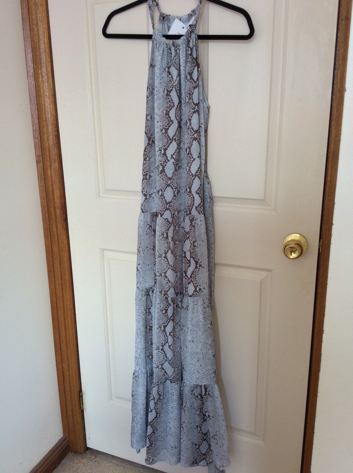 WHYTE VALENTYNE HALTER SNAKE SKIN GREY MULTICOLORED MAXI DRESS SIZES 6