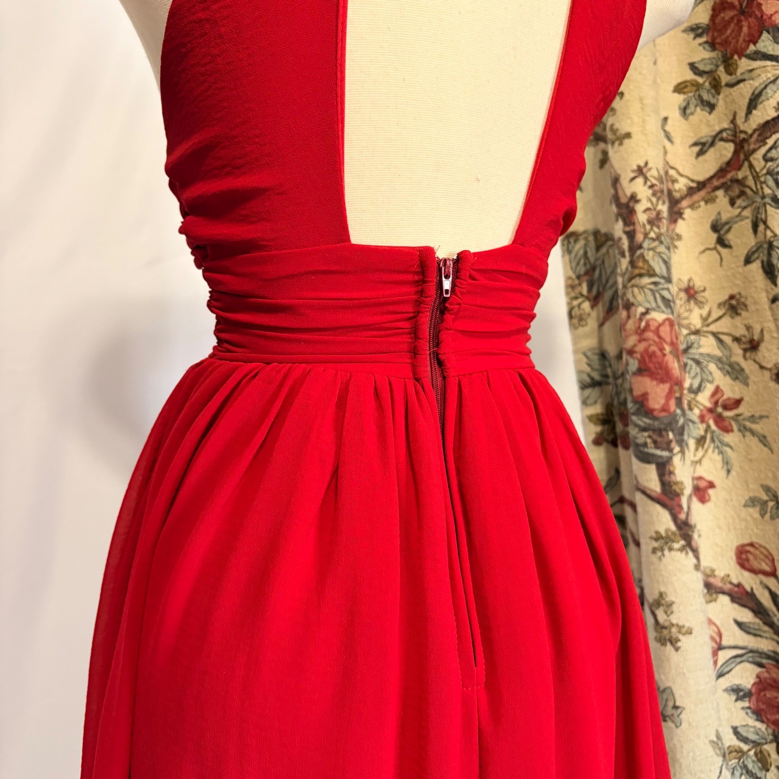 Lulus Stunning Red Halter minidress with a Plunging Neckline Open Back