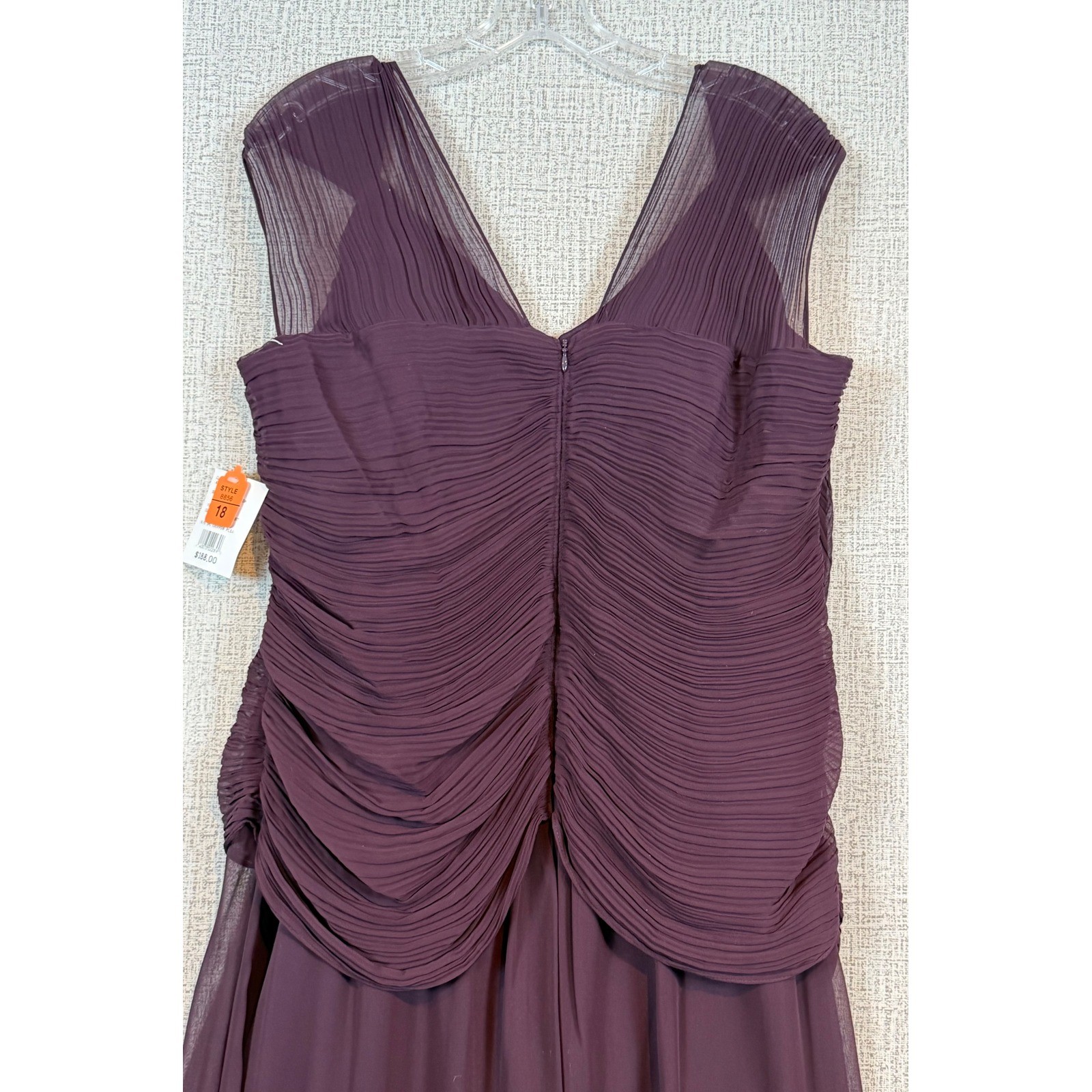 NWT Davids Bridal Eggplant Purple Chiffon Pleated Gown Mother of Bride Womens 18