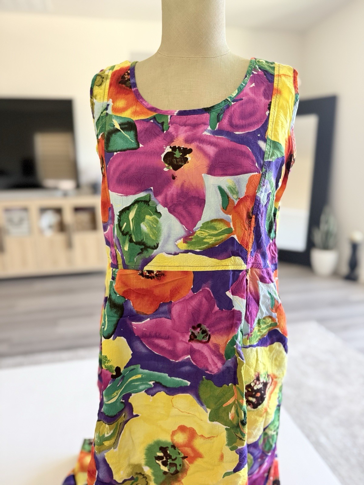 Jams World Women’s floral sleeveless tank dress colorful Poppy pattern 90’s
