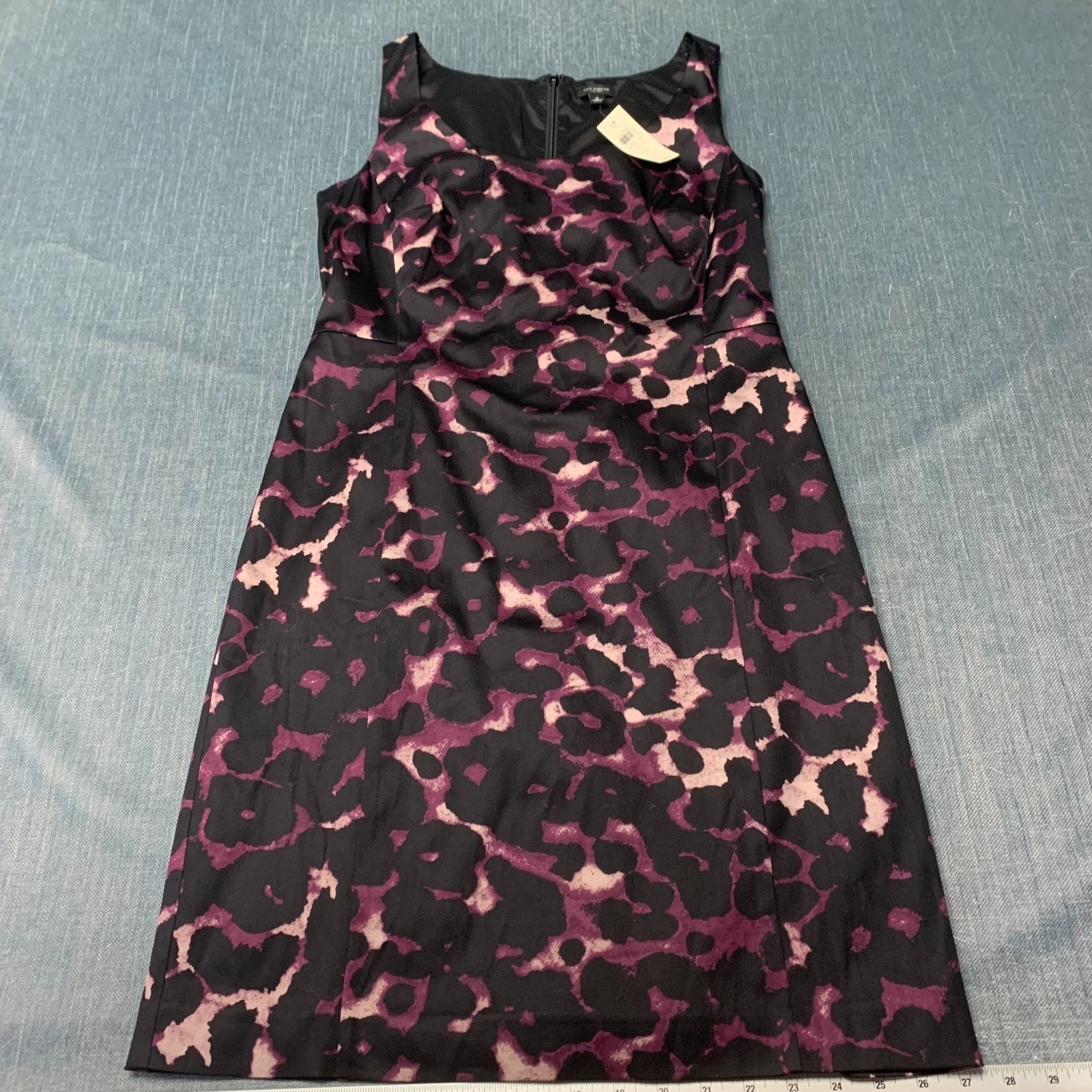 Ann Taylor Women’s Dress Size 8 Purple Black Leopard Print Sleeveless Sheath NWT