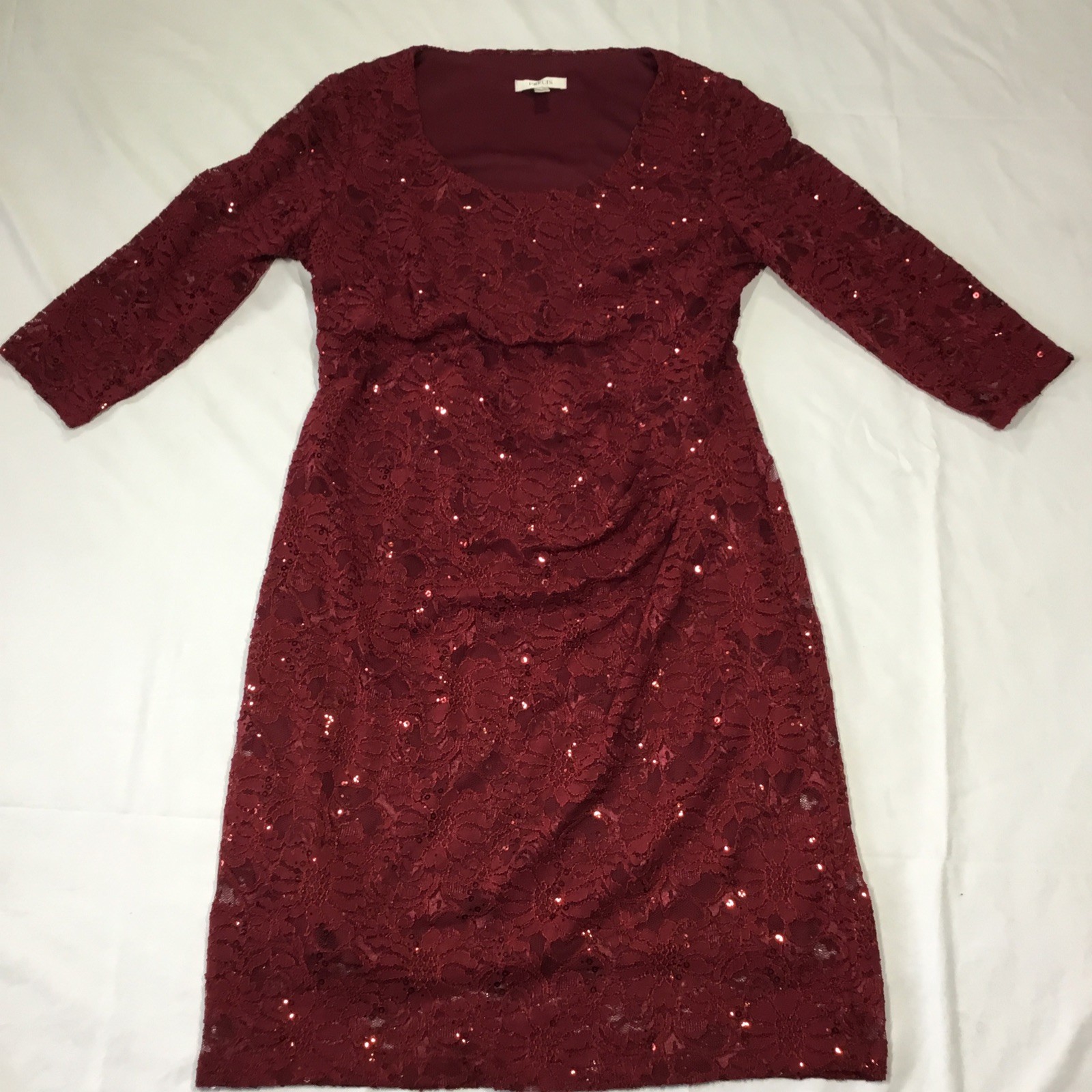 Precis Red Lace Floral Sequin Sleeve Knee Dress UK 14