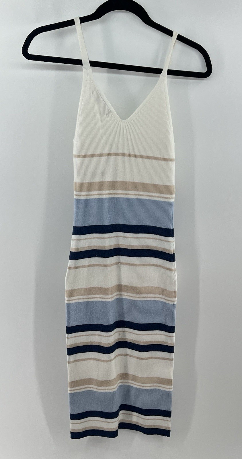Willow & Wind blue tan and white striped bodycon strappy midi dress m medium
