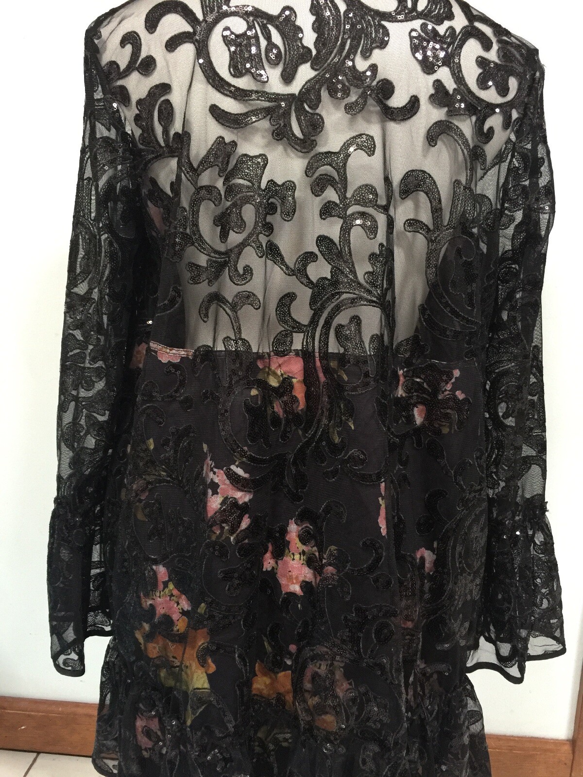 Free People Falling Flowers Frock Mini Dress Pink Black Sequins