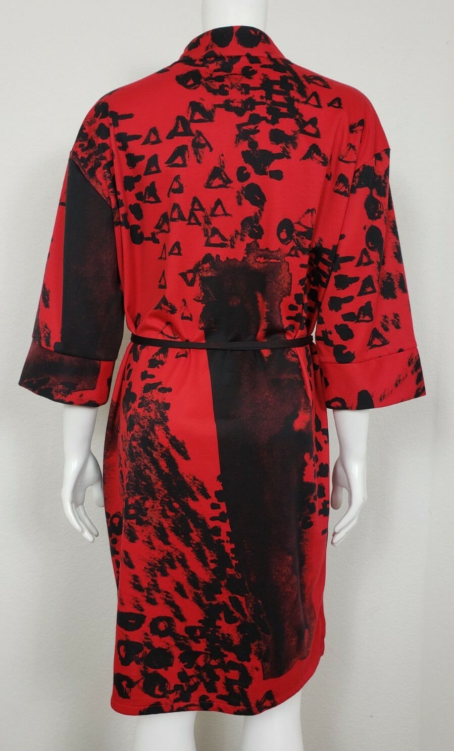 Natori Womens Dress Size Large Elbow Sleeve Pullover Red Black Abstract Casual