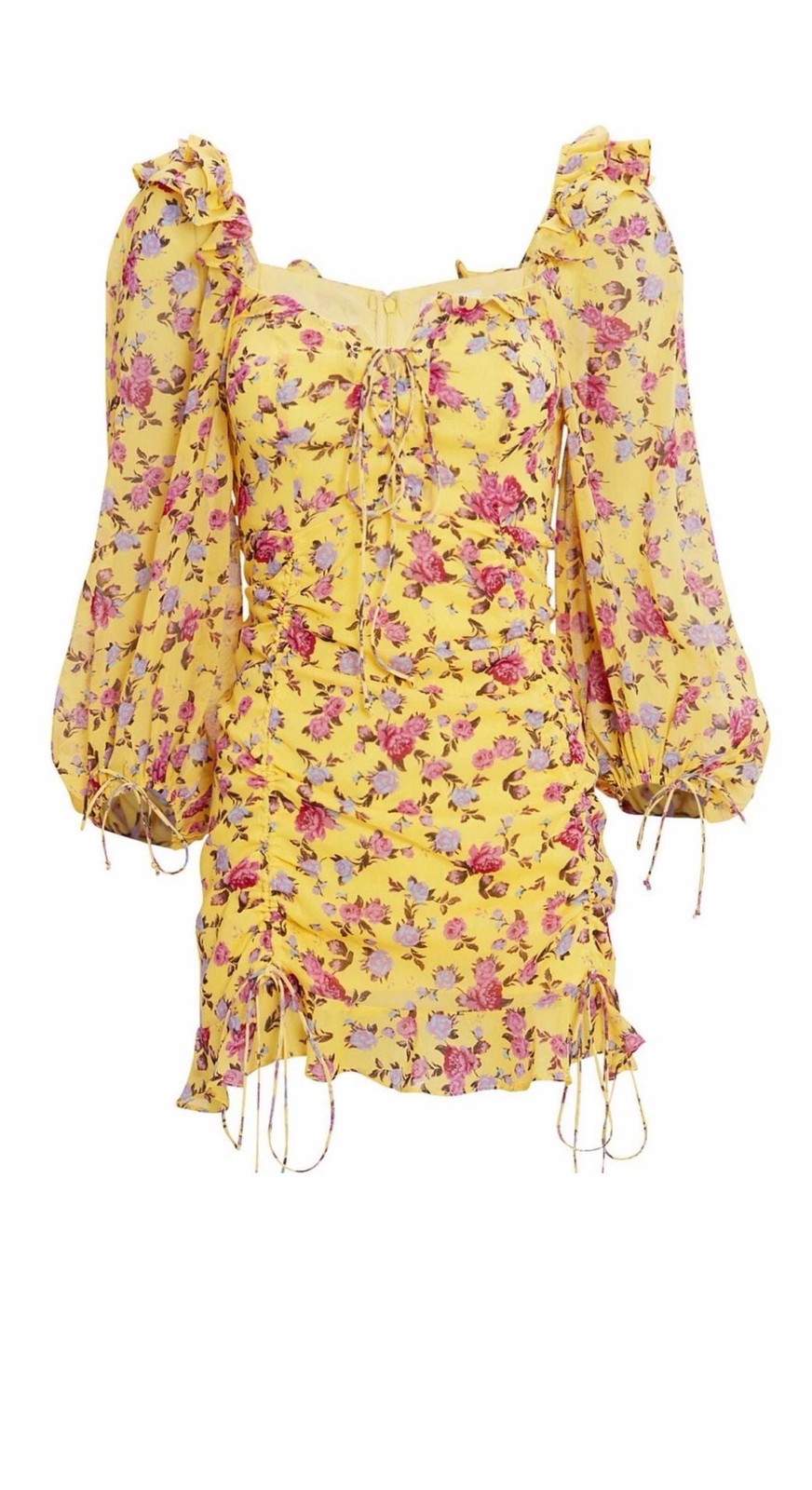 For Love & Lemons Beaumont Cinched Ruffle Mini Dress