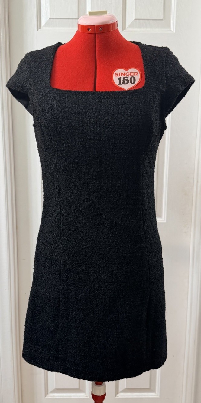 Women Black H&M black textured bouclé fitted dress Cap Sleeve Sheath Dress Small