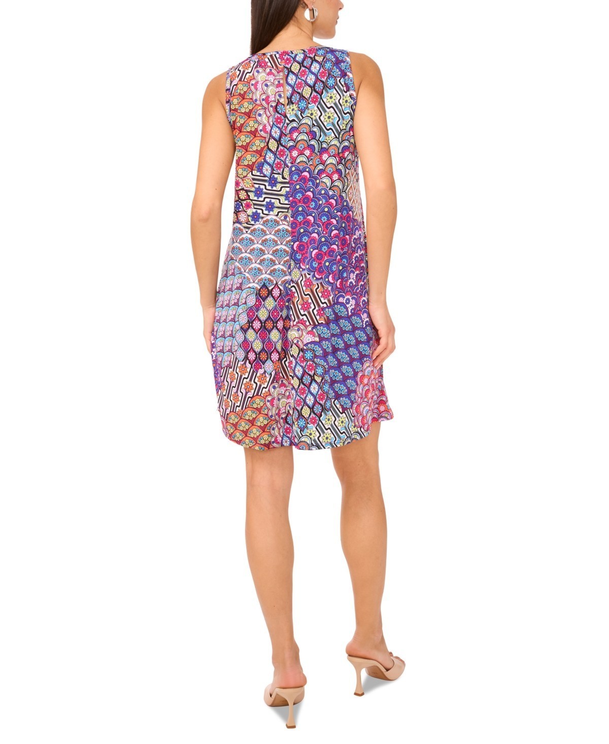 NWT! Msk Women’s Mixed-Print Keyhole-Back Swing Dress Multicolor – Cobalt M $59