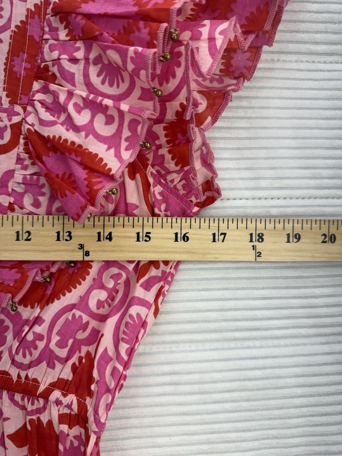 Sal Rosa Ruffle Flutter Sleeve Cotton Midi Vibrant Dress Pink Red Size 10
