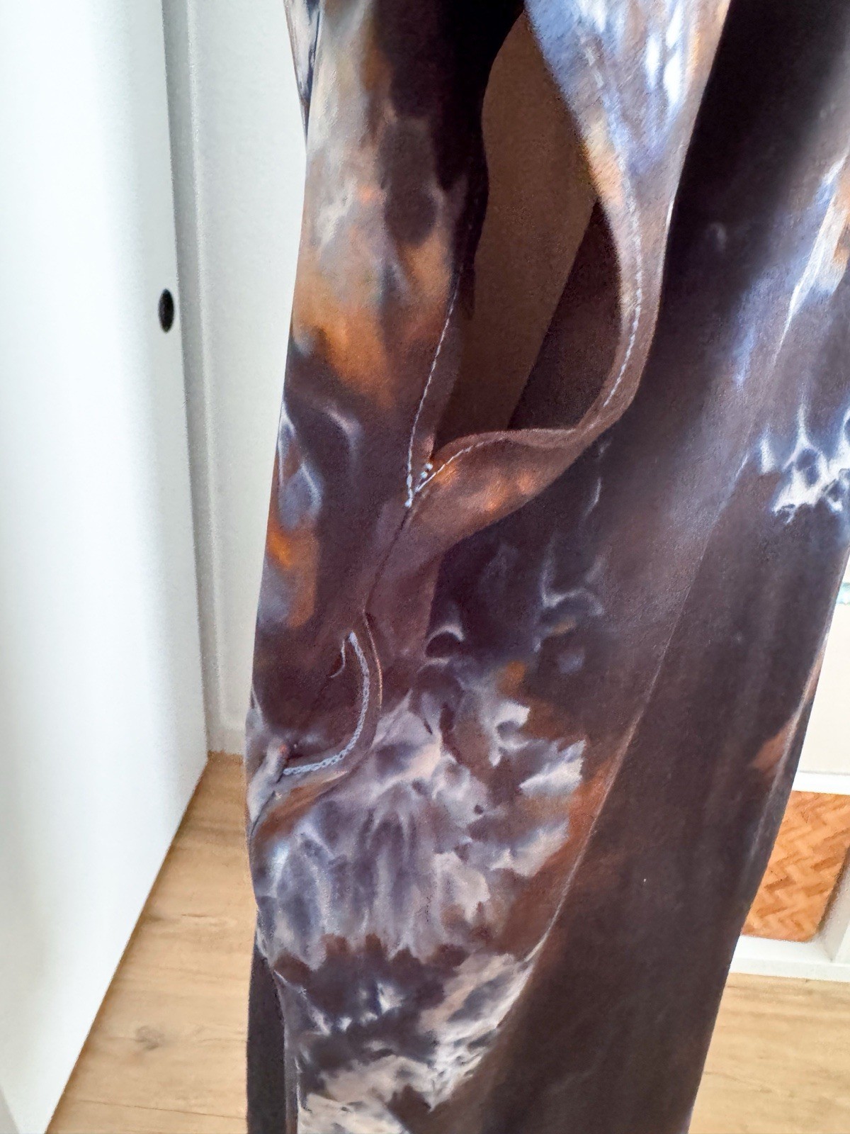 Riverside Tool & Dye Luca Silk Charmeuse Kaftan Midi Dress Brown Tie Dye 1 XS/S