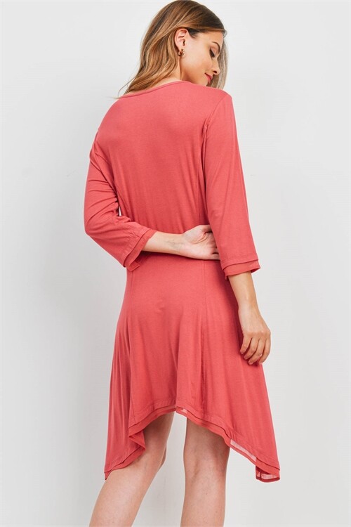 Raspberry Red Embroidered Boho Dress Size Medium Asymmetrical Hem