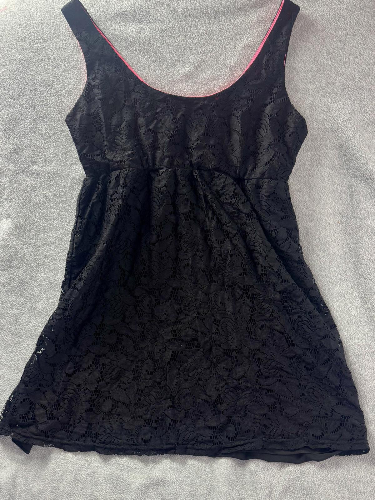 pinky black lace dress neon pink lining babydoll mini goth y2k party club xl