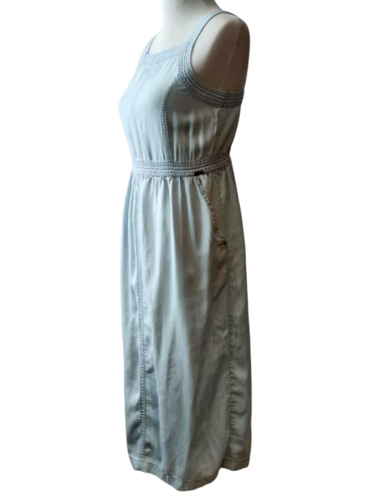 Prana Womens Light Blue Chambray Back Zip Pockets Sun Drifter Sun Dress Small