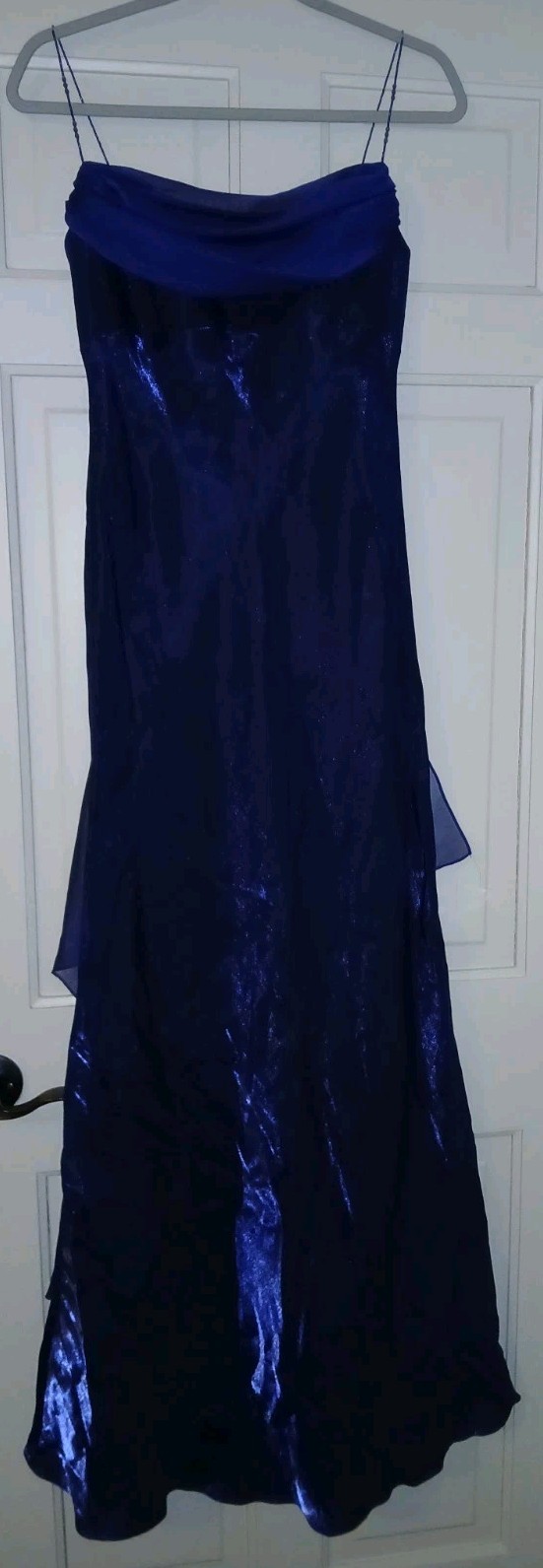 Vintage Y2K 90s Dave & Johnny Cobalt Blue Chiffon Beaded Straps Gown Dress 5/6