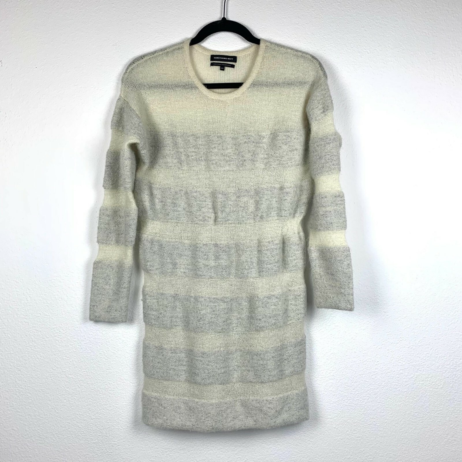 Something Navy XXS XS S Oversized Striped Metallic Sweater Dress