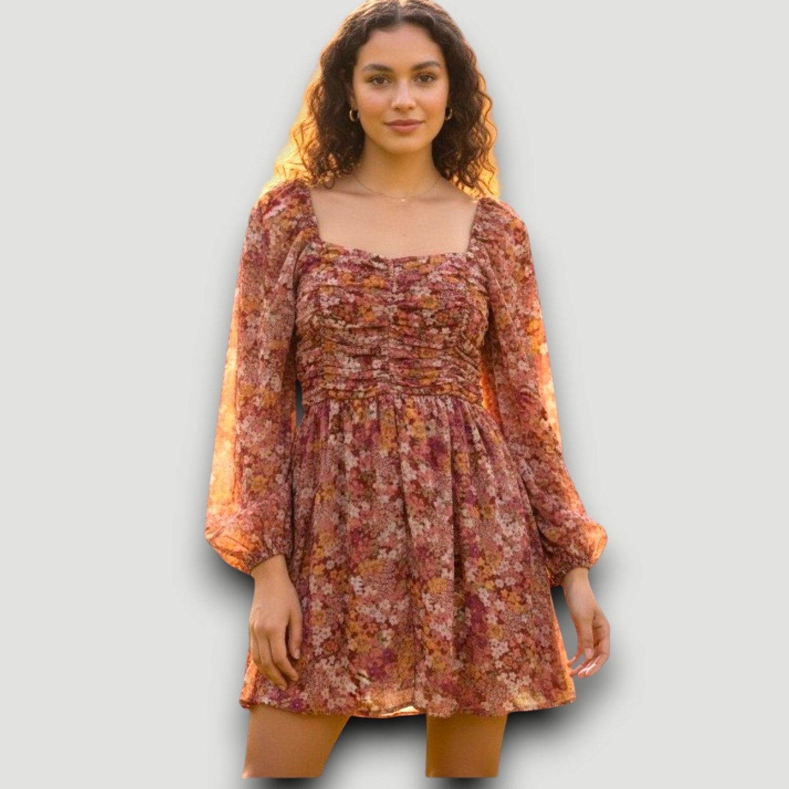 Crystal Doll Dress Orange XS Floral Mini Chiffon Cottagecore Coquette Prairie