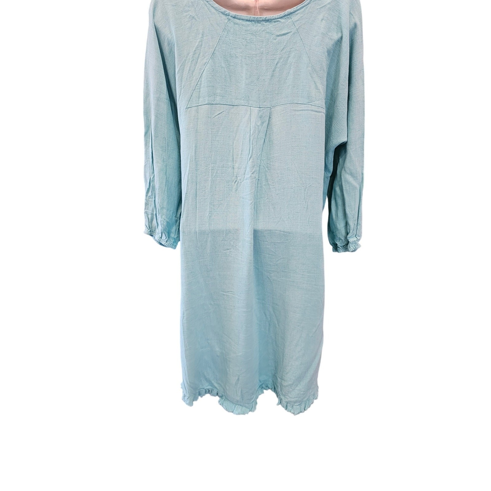 UMGEE raglan peasant botique dress with pockets blue guaze linen blend EUC S