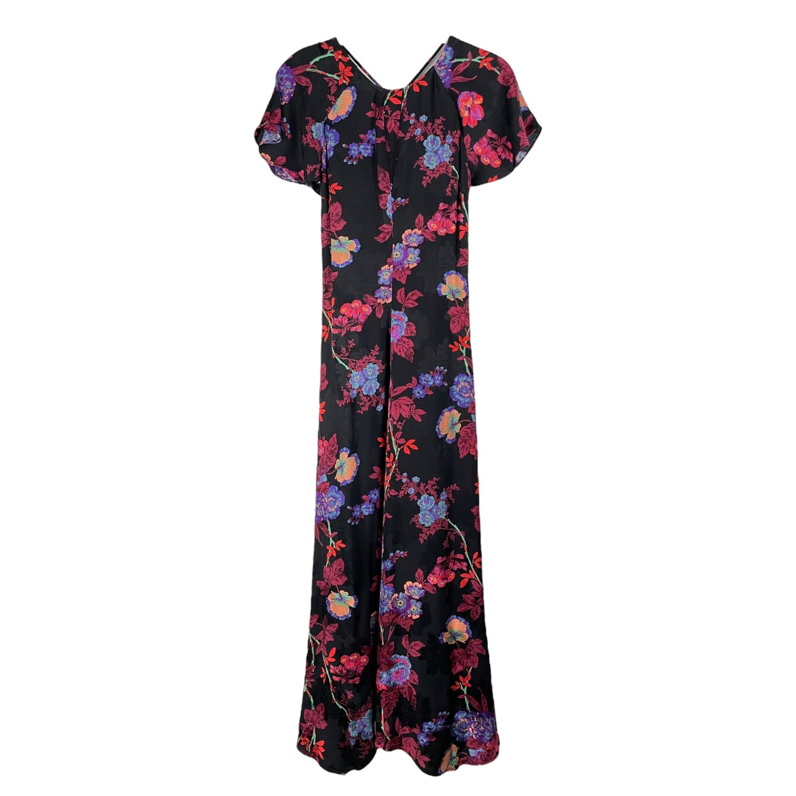 REISS Leni Fitted Dark Floral Maxi Dress Sz 0 Black Pink Purple Whimsigoth Glam