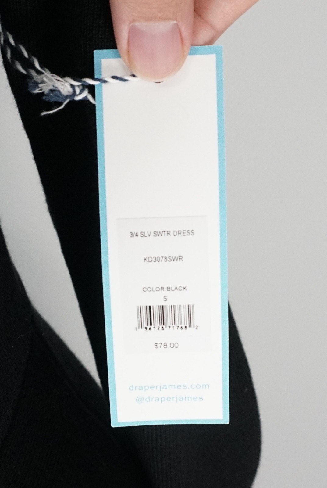 New Draper James Black Knit 3/4 Sleeve Sheer A-Line Sweater Dress Size Small