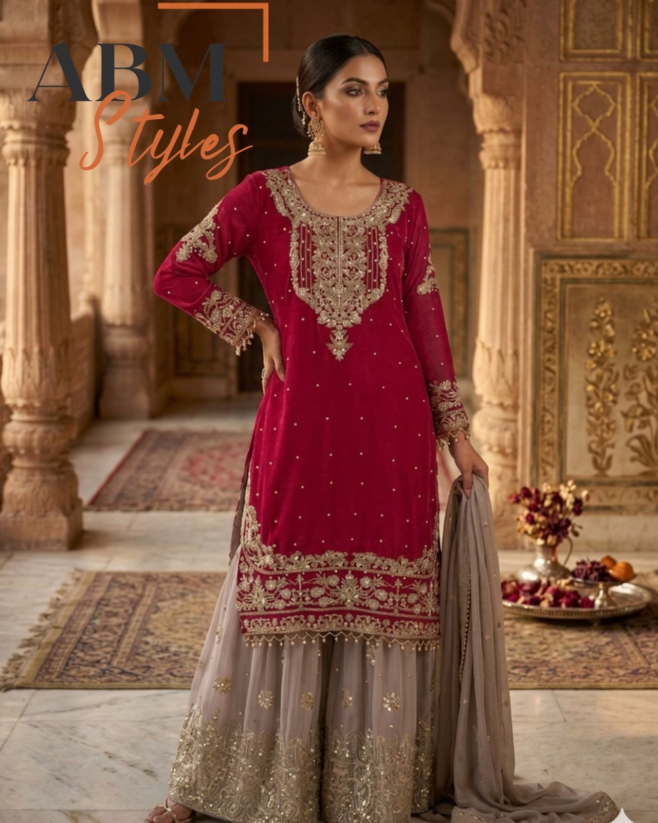 Pink Embroidered Blended Sharara Set