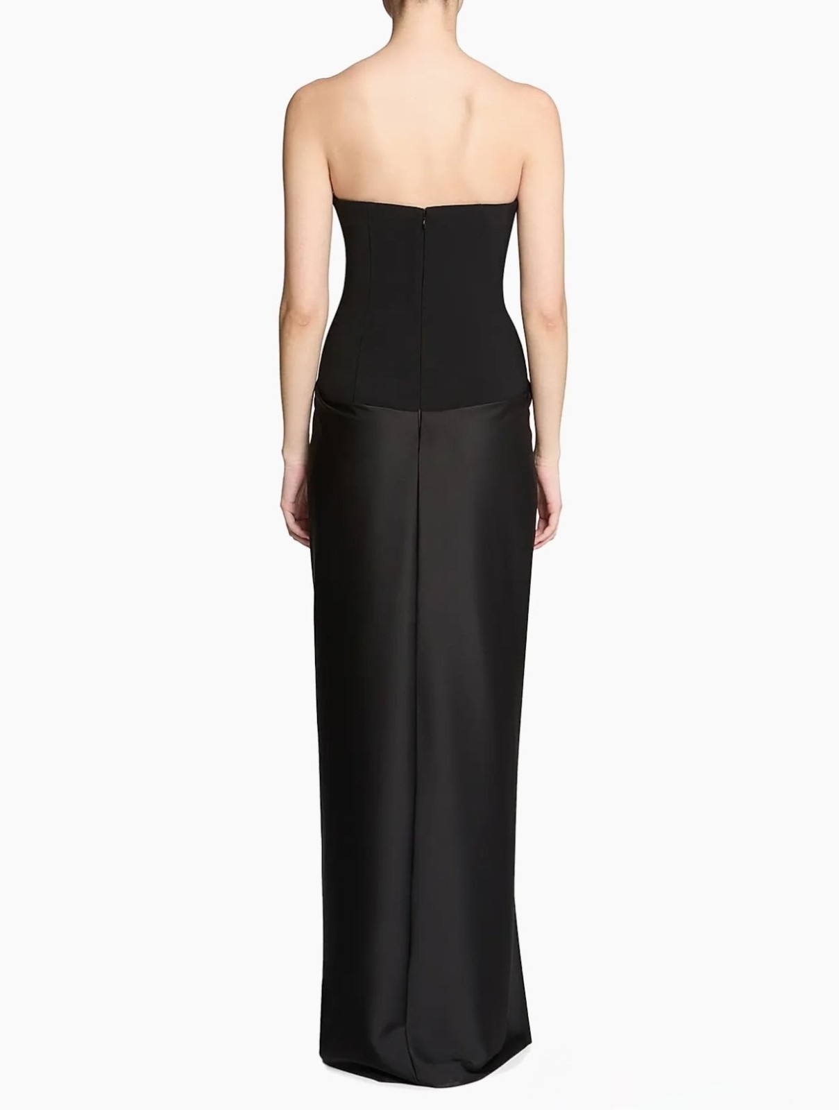 NWT Halston Sanna Deep Plunge Black Crepe & Satin Gown $595. Size 10