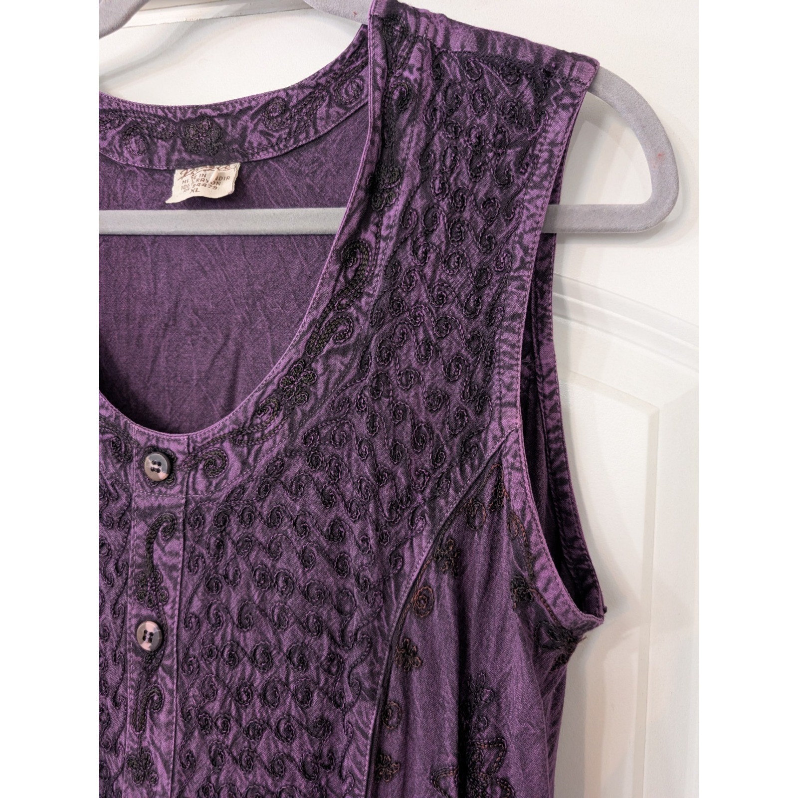 Magic Purple Rayon Embroidered Maxi Dress XL Boho ren faire gypsy crinkle