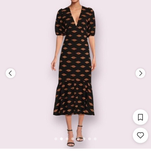 NWT $585 RHODE Ester Plunge V Neck Puff Sleeve MIDI Jacquard Dress – 4