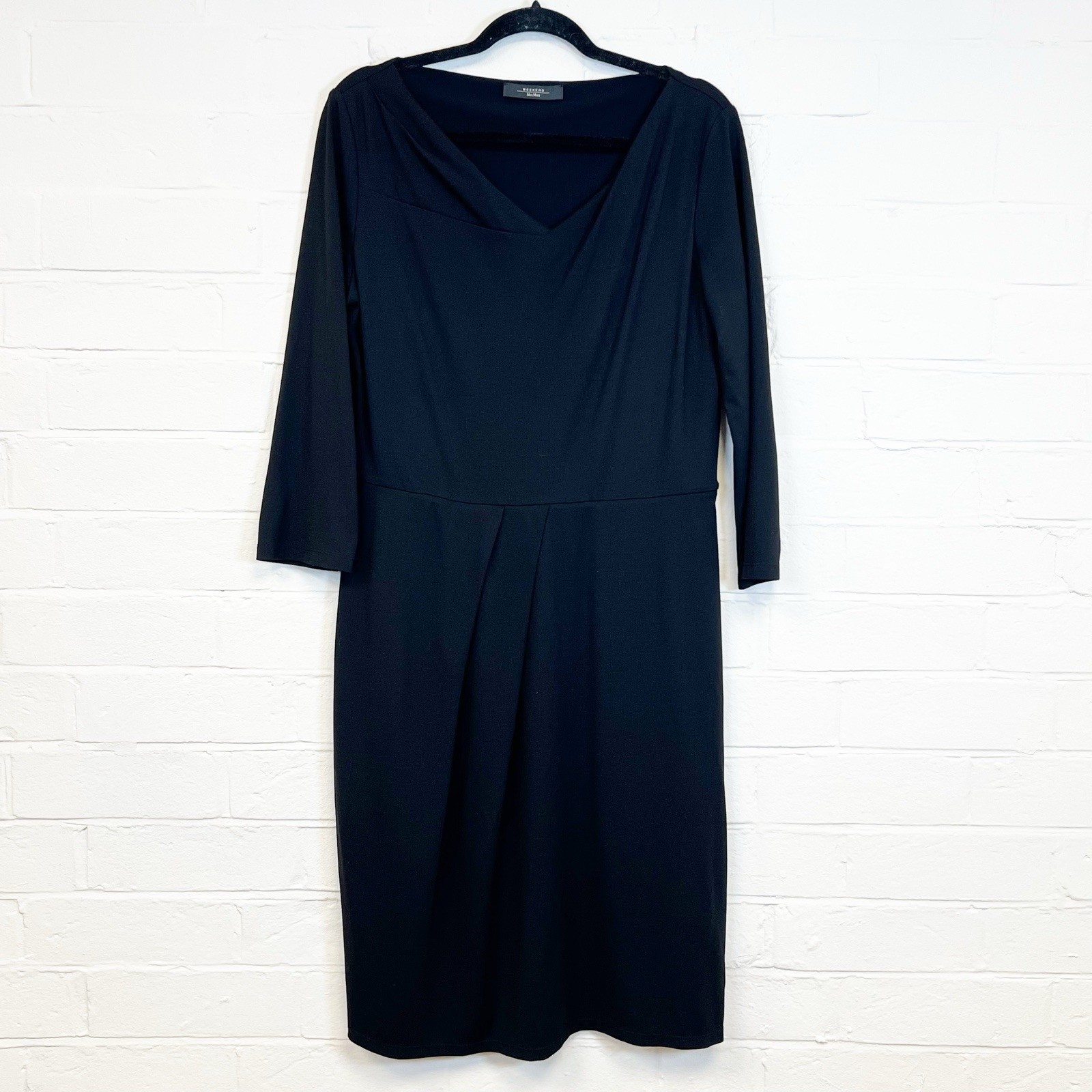 Max Mara Weekend Bodycon Wiggle Dress Black Asymmetric Neckline Fomal Size XL