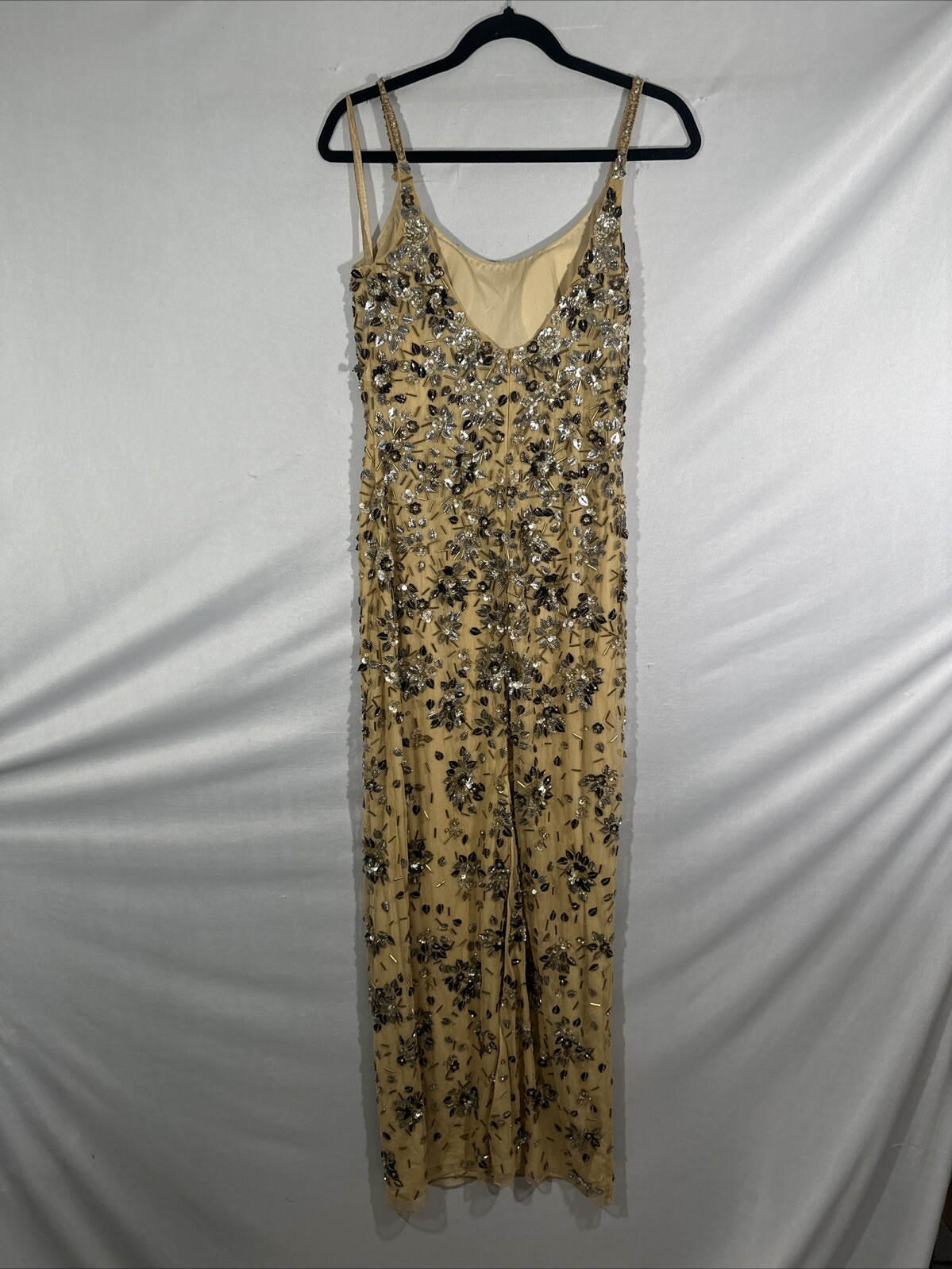 NWT $598 Mac Duggal [ 6 ] 5477 Floral Embellished Scoop Neck Gown Gold S1620