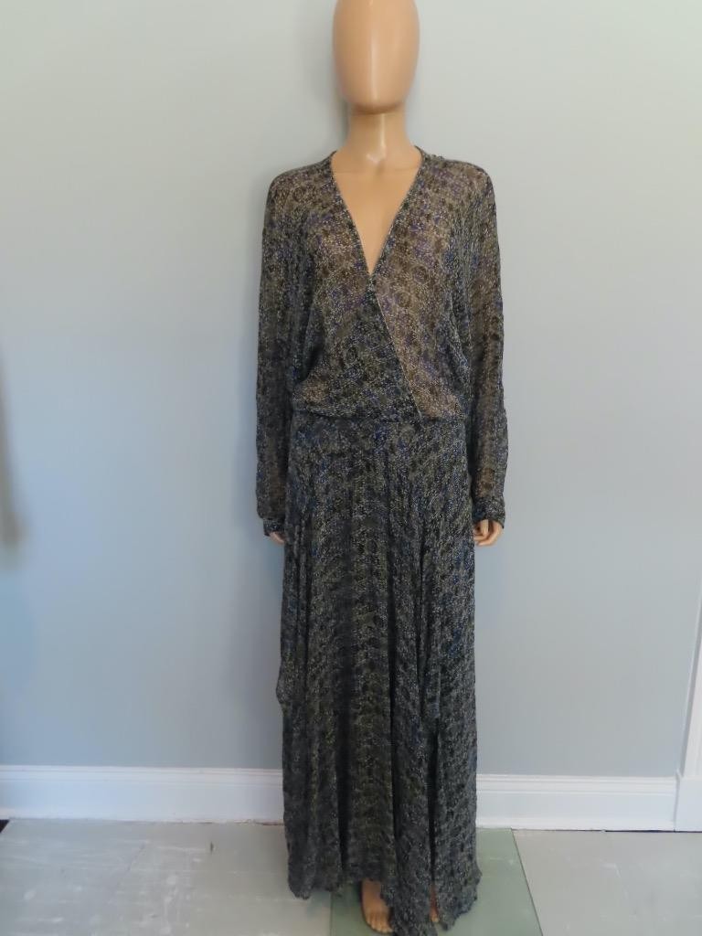 Poupette St Barth Gray/Blue/Black/Green Printed Beach Maxi Dress Size M