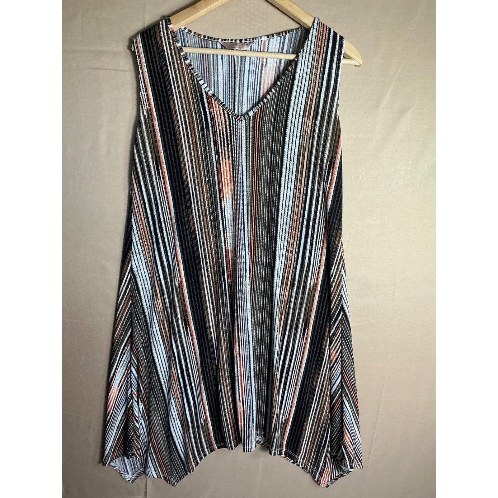 SJS Sleeveless V Neck Striped Midi Dress Women’s Size Medium