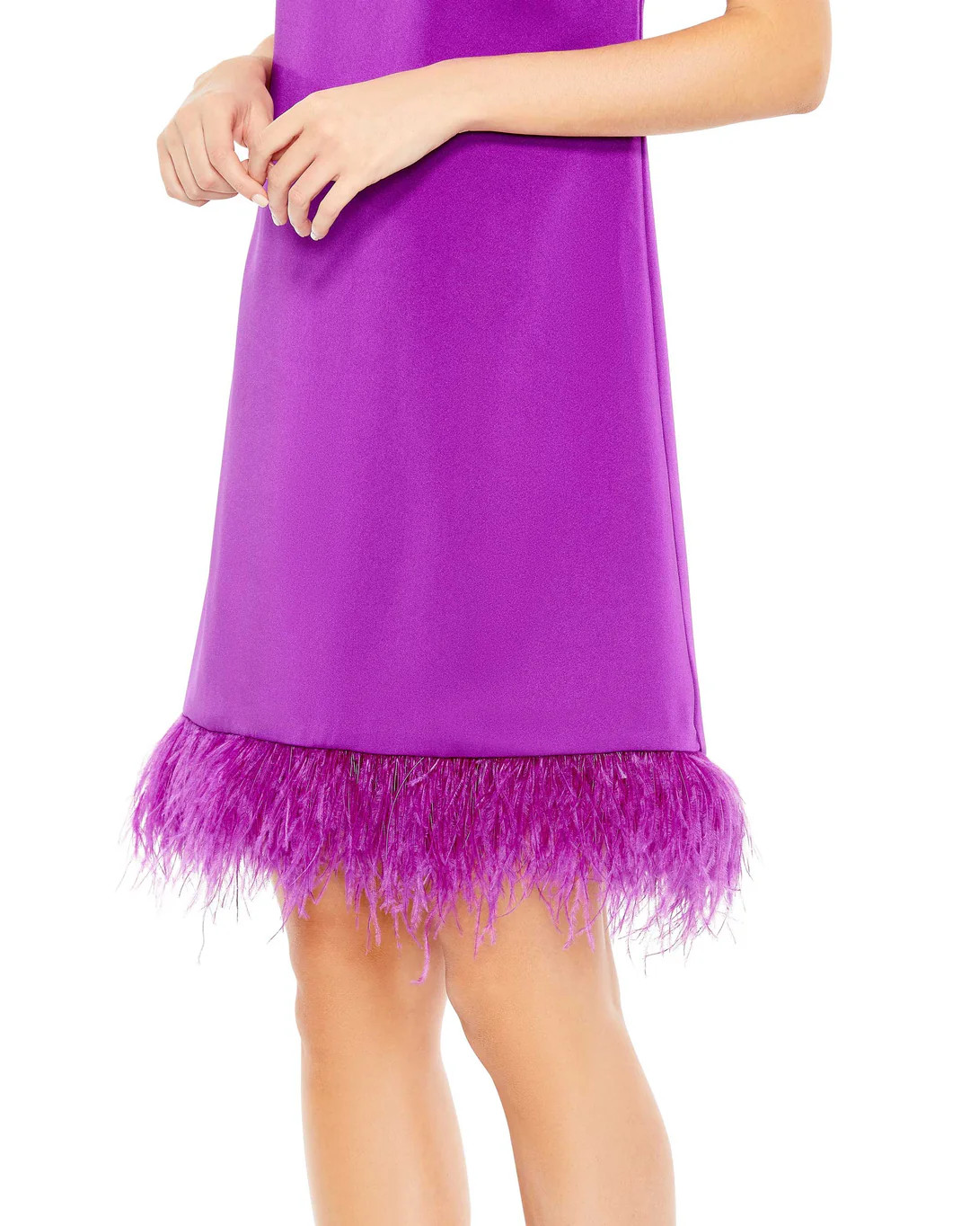 NWT IEENA Mac Duggal [ 2 ] 55805 Feathered Hem High Neck Trapeze Dress #U1531