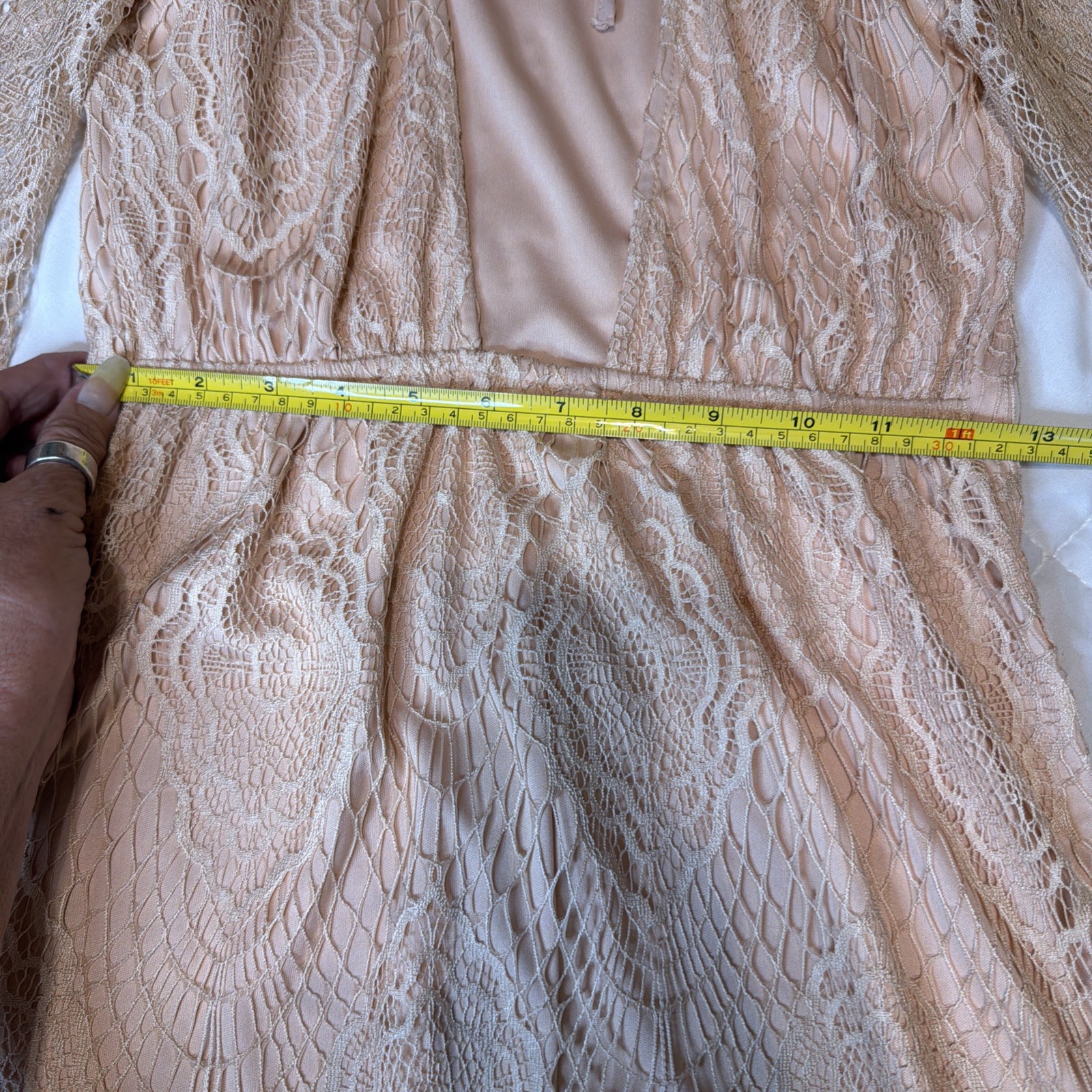 Soieblu Lace Overlay Lined Medium Romantic Boho Dress Beige Nude