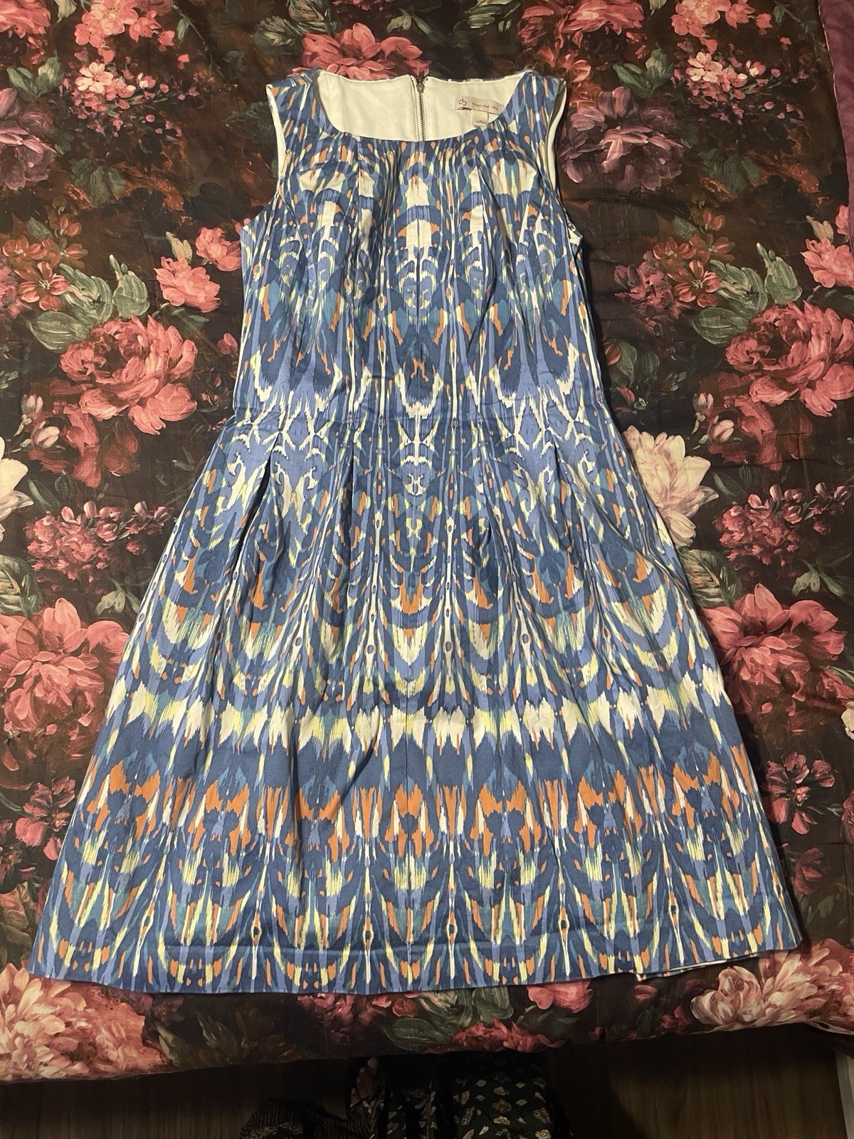 DB established 1962 Blue Print Sleeveless Lined Pleated Midi Dress Size 4