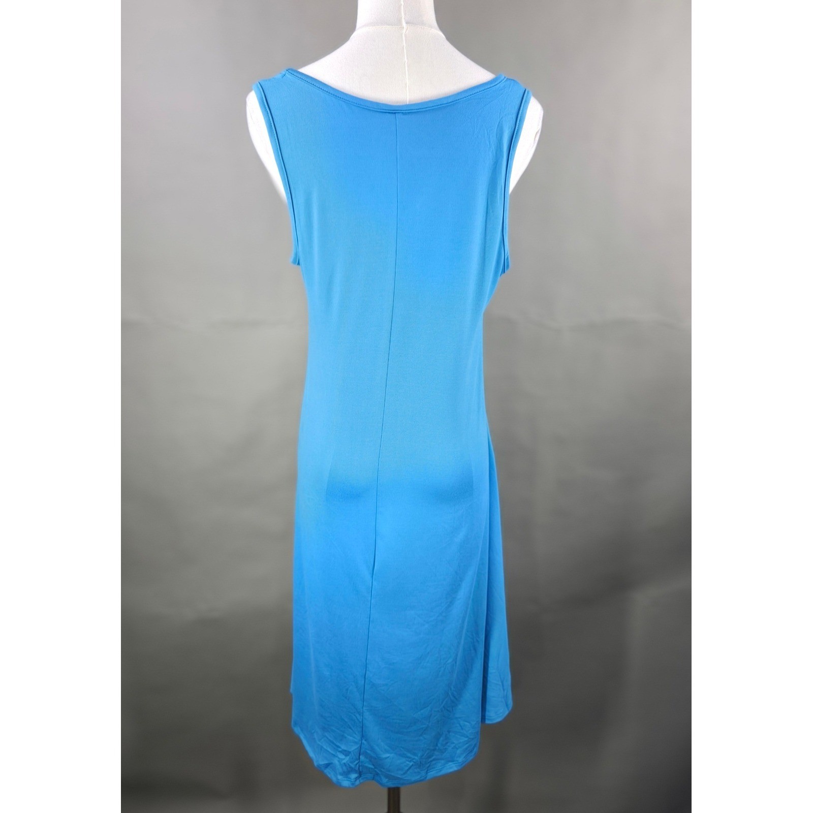 24seven Comfort Sleeveless Fit Flared Midi Dress Womens L Blue Effortless Chic
