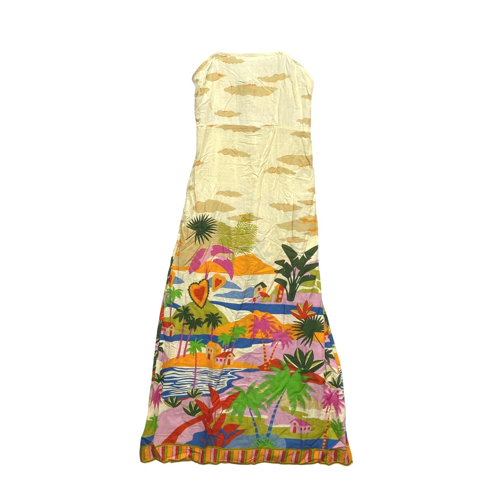 Tropical Landscape Maxi Dress Yellow Sleeveless Print Rayon RN 101260