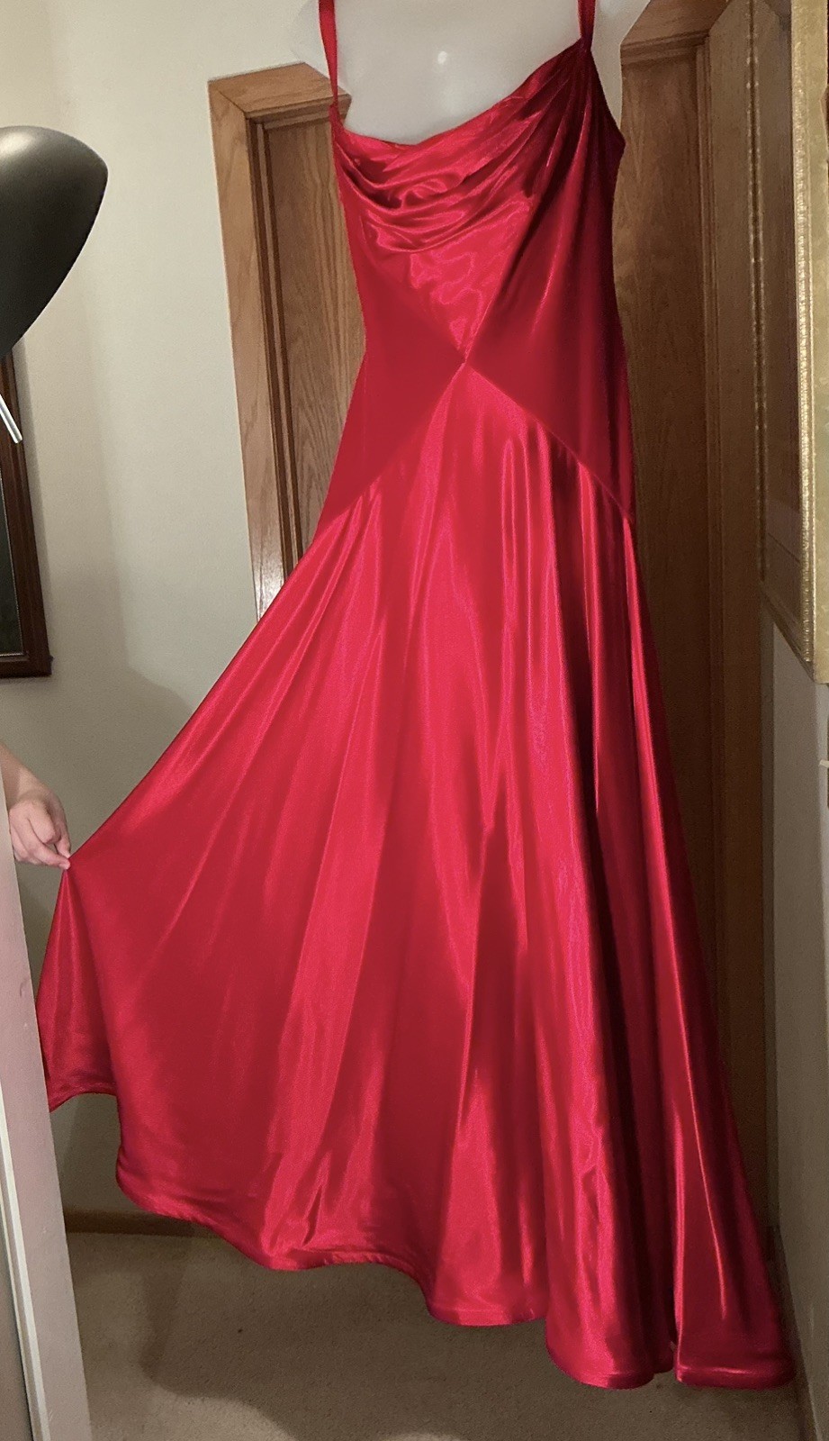 TADASHI drop-waist bias-cut fit & flare velvet/satin evening gown RED SZ 6